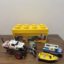 Large LEGO Storage Brick Case 8 Stud Yellow Container Plastic Box 14x7 W/ Pieces