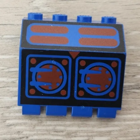 Lego 2582pb01 Blue Panel 2 x 4 x 3 1/3 with Hinge Black and Red Aquazone Pattern