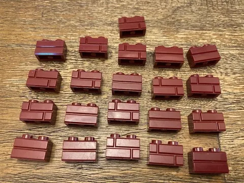 LEGO Dark Red Masonry Bricks 1x2 MOC Dark Red lot x21 bricks C12 #1