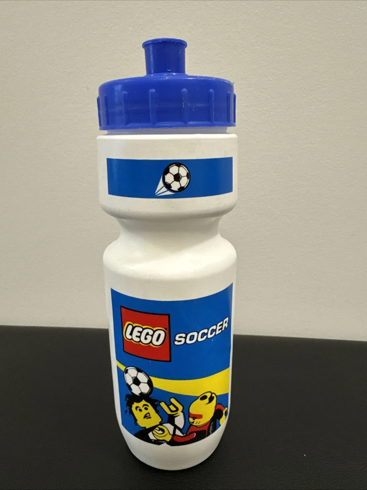 Vintage Retro LEGO Soccer Football Plastic Blue/White Water Bottle Made In USA
