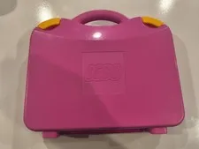 LEGO Bright Pink Plastic Carrying Suitcase Case Sorting Storage Box Yellow...