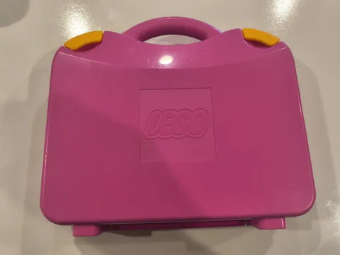 LEGO Bright Pink Plastic Carrying Suitcase Case Sorting Storage Box Yellow...