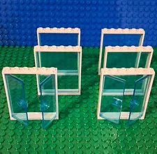 LEGO White 1x6x6 Windows. 6 Total. 4 With Blue Glass 2 With Blue Door