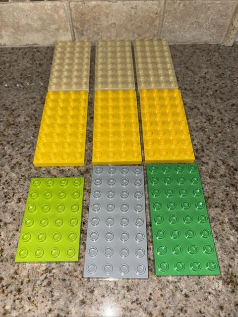 Lot of Lego Duplo Flat 4 x 8 Plates Bricks - one 4 X 6 Biege Yellow Green #A73