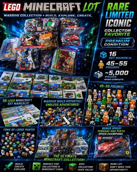 LEGO Minecraft Huge Lot 5000+ Pieces 45+ Figures 16 Manuals Ferrari