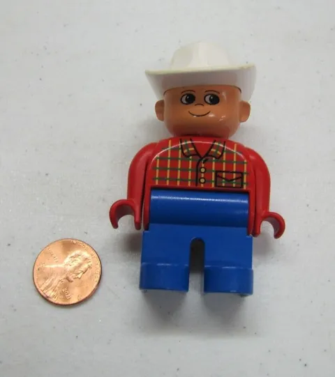 Lego Duplo Cowboy Man Dad w/ White Hat 2.5" Farmer Minifig Excellent Vintage
