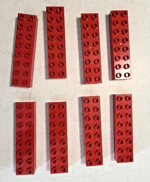 Vintage Lego Duplo lot of 8 pc 2x8 Classic Bricks Blocks Part 4199 Red