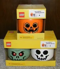 LEGO - Mini Stackable Storage Head - Pumpkin, Green Skull & White Skull - NEW
