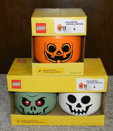 LEGO - Mini Stackable Storage Head - Pumpkin, Green Skull & White Skull - NEW