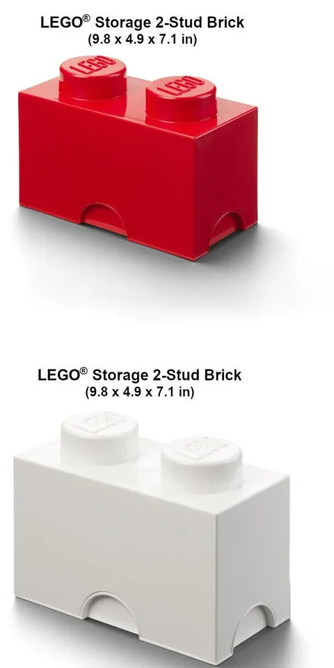 LEGO Lot Two (2) 4002 Large Storage Bins Box 1x2 Brick 1 White + 1 Red NEAR MINT