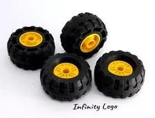 4 LEGO Large Balloon Tires 37 x 18R Wheel Yellow Rims Hub Pin Hole (56891)