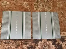 2 LEGO Base Plate Building Board 10 x 10” Grey Road Straight Vintage