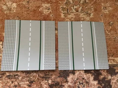 2 LEGO Base Plate Building Board 10 x 10” Grey Road Straight Vintage