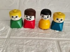 Vintage LEGO Duplo Square People Figures Lot 4 Early Style Minifigs 1970s 1980s