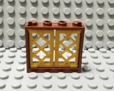 LEGO Reddish Brown 1x4x3 Castle Window with Gold Lattice Panes