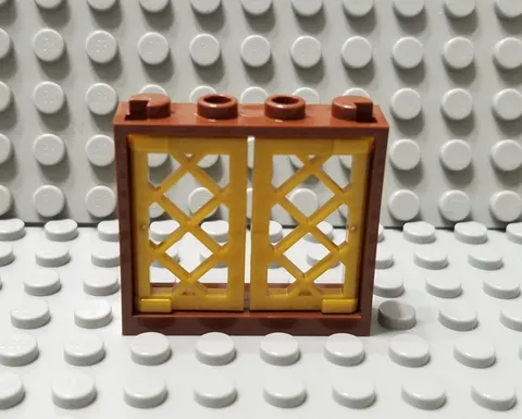 LEGO Reddish Brown 1x4x3 Castle Window with Gold Lattice Panes