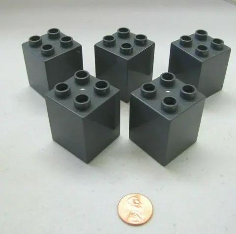 Lego Duplo Lot of 5 DARK GREY 2x2x2 BRICKS BLOCKS Building House Knight Castle