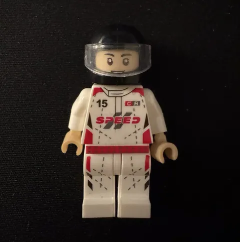 LEGO Minifigure Race Car Driver White Racing Suit w/ Helmet "SPEED" #15
