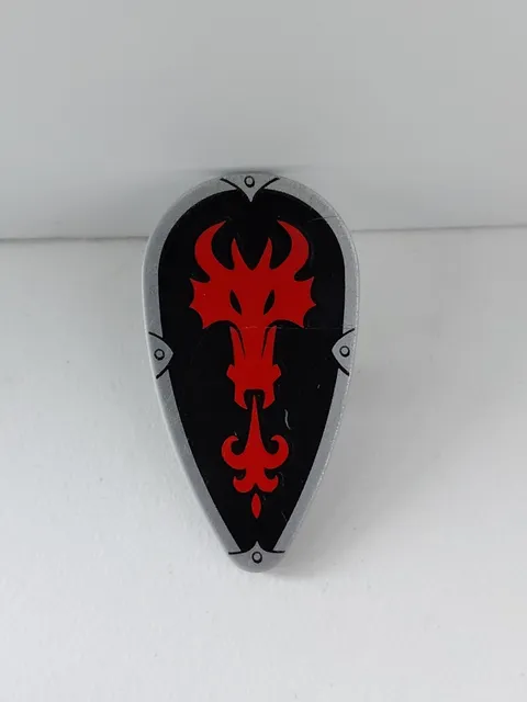 LEGO Minifig Shield Ovoid w/ Red Fire Breathing Dragon Head Black Background