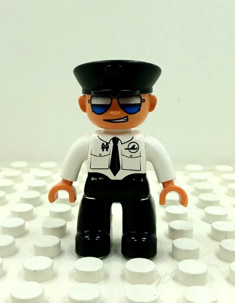 Lego Duplo Figure Airline/Airport Worker w/ sunglasses & an attitude white/black