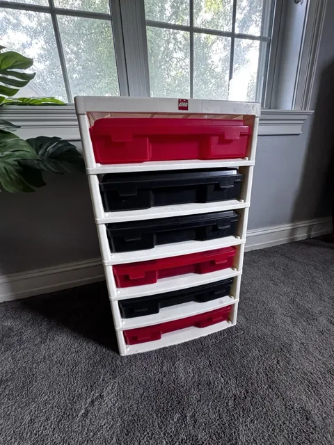 Rare LEGO Ninjago IRIS Storage Tower Red & Black 6 Drawer Organizer + Cases