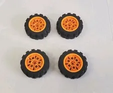 Lego Technic 20 x 30 Tires Wheels #4266 Rims #2857 Orange Black Set Of 4 Part