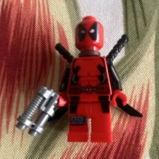 LEGO Deadpool Minifigure Red & Black w/ Weapons Swords Accessories