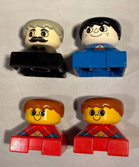 DUPLO Lego Minifigures Lot of 4 Gray Hair / Mustache Twins Sailboat Shirt Square