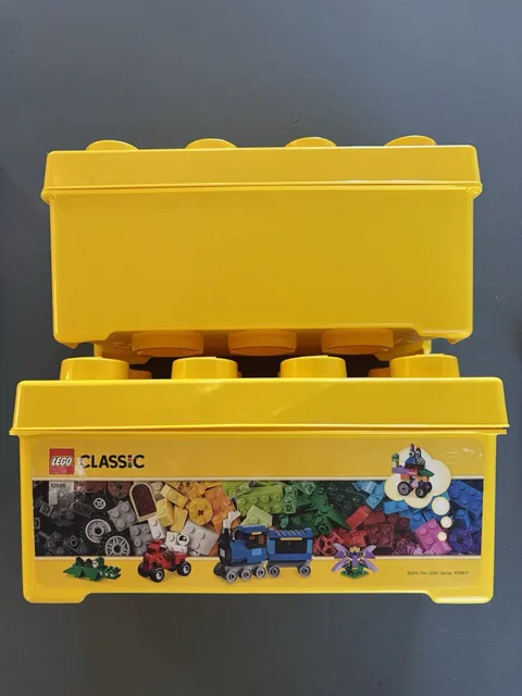 2 Lego Yellow Eight Stud Plastic Brick Box Empty Storage Boxes