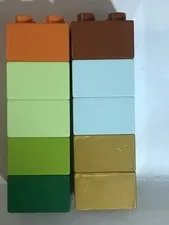 Lego Duplo 2x2 Lot Of 10 Thin Pieces Parts Orange Brown Green
