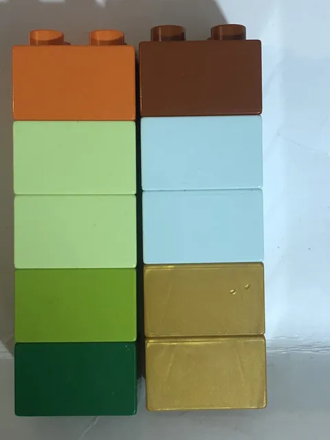 Lego Duplo 2x2 Lot Of 10 Thin Pieces Parts Orange Brown Green