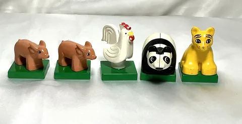 5 Lego Duplo Vintage Square Animal Figures Pig chicken Panda Lion