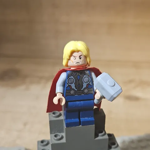 LEGO Plastic Thor Minifigure Figure w/ Gray Hammer Accessory & Red Cape
