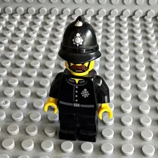 LEGO City Police Officer Minifigure - Black Helmet Black Uniform Mustache