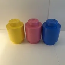 Three PACK  LEGO STORAGE BRICKS 1 Knob Pink, Blue, Yellow