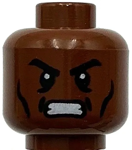 Lego New Angry Reddish Brown Minifigure Head Dual Sided Black Eyebrows Teeth