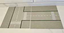 2 x Vintage LEGO Baseplate 32x32: Straight Road w/ Crosswalk & T-Junction