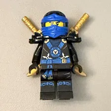 LEGO NINJAGO Jay Minifigure Blue Ninja w/ 2 Gold Swords Plastic Figure