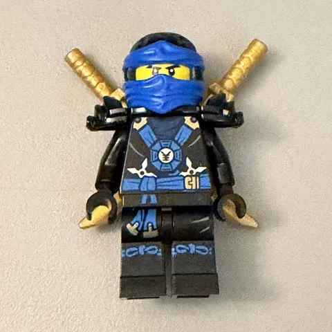 LEGO NINJAGO Jay Minifigure Blue Ninja w/ 2 Gold Swords Plastic Figure