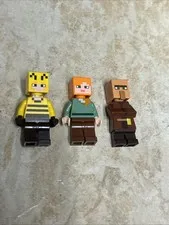 (3) Lego Minecraft Villager, Alex, Beekeeper Minifigures