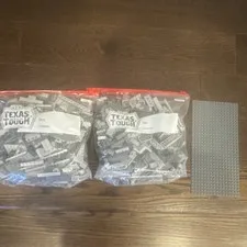 LEGO 3.5 lbs Gray Bulk Lot Bricks Plates Pieces Parts w/ Gray Baseplate 30 x 16