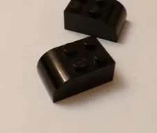 Lego x2 Black 2x3 Slope Curved Brick, 4 Studs, 6215, 06215 (028-70)