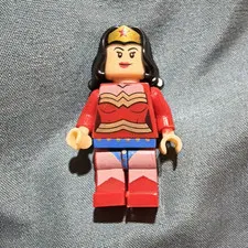 LEGO Wonder Woman Minifigure Red Top Blue Shorts w/ Black Hair Plastic