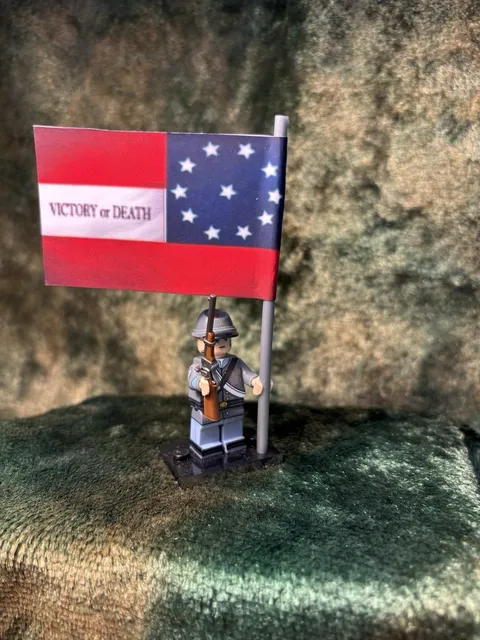 2x 54mm MINI American Civil War Confed + Texas 4th Inf Regt Flag on LEGO POLE