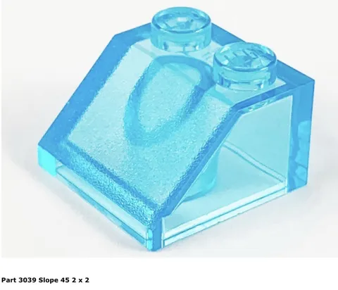 LEGO - Trans-Light Blue Slope 45 2 x 2 (3039) - 100 New Pieces - Authentic LEGO