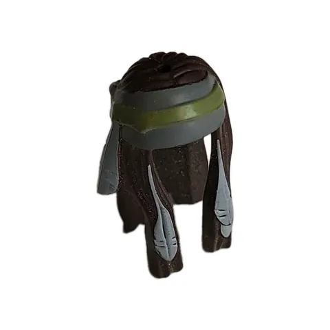 LEGO - Minifig, Headgear Hair Long with Feathers & Olive Bandana - Dark Brown