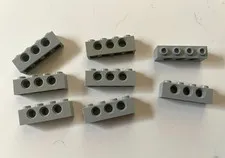 LEGO LIGHT GRAY TECHNIC BRICK 1x4 wHOLES (8 pieces) #3701 Dots Building Blocks