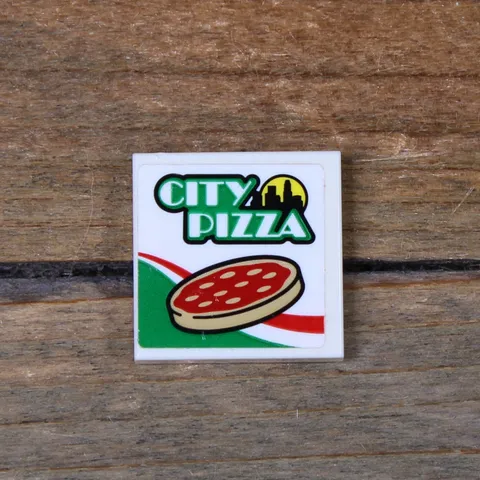 LEGO White Tile 2 x 2 with 'CITY PIZZA' Italian Flag Colors 3068pb1083 Qty 1