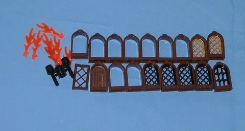 LEGO Castle Potter Arched Reddish Brown Windows, Orange Flame Lot