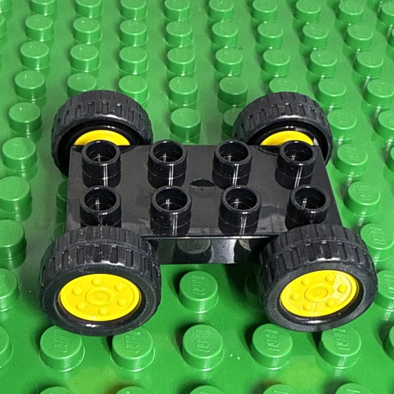 Lego Duplo Car Base 2X4 Fixed Axles Black Tires and yellow wheels